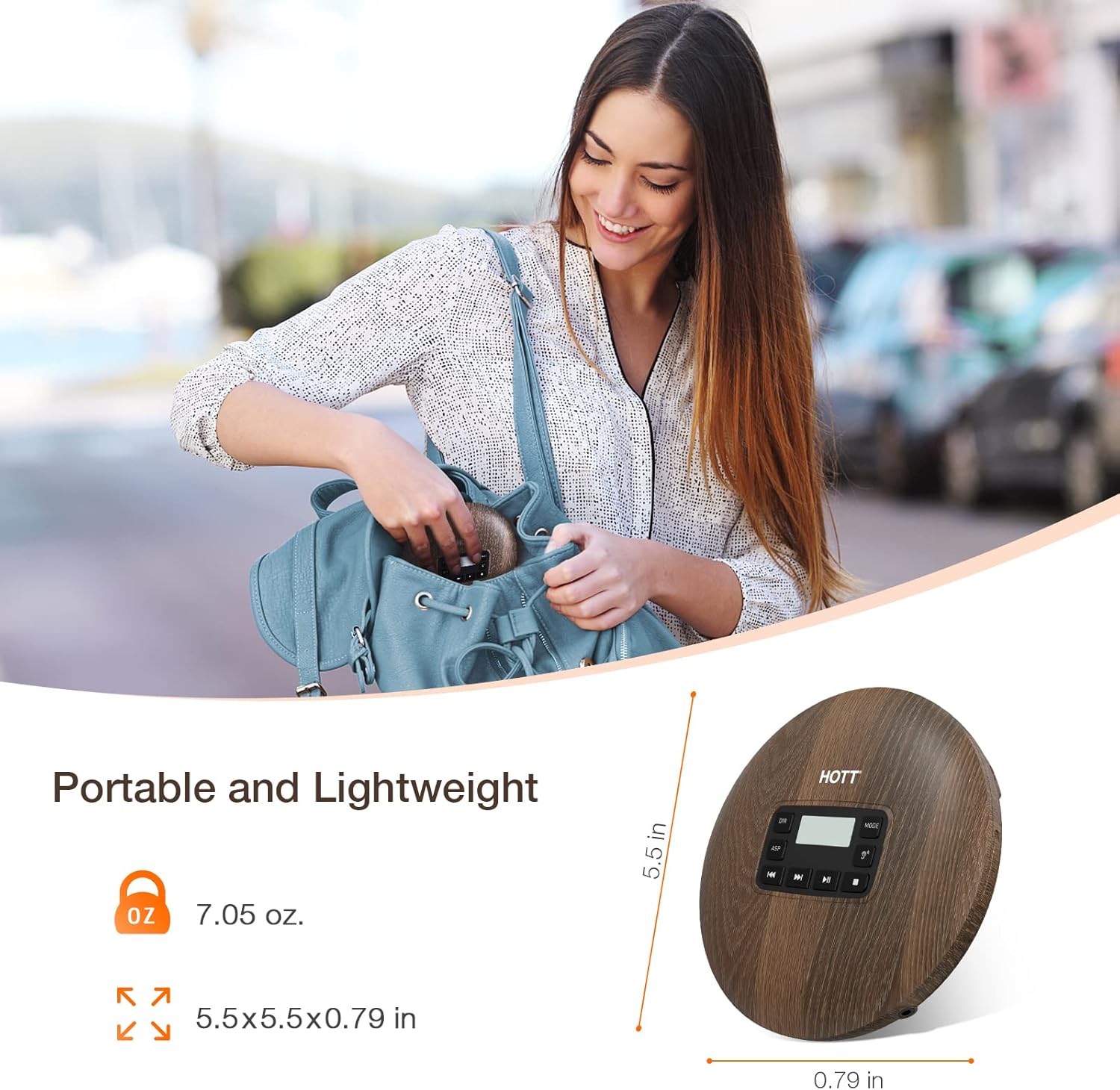 HOTT CD611 Portable CD Player for Home Travel and Car with Stereo Headphones, Anti-Shock ,Wood Grain - Image 4