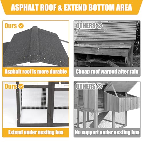 Chicken Coop and Run, Two Story Rabbit Hutch Indoor Outdoor, Wooden Hen House with Nesting Box Rabbit Cage, Ramp, Deep No Leak Pull Out Tray, for Chick, Bunny(Black) - Image 12