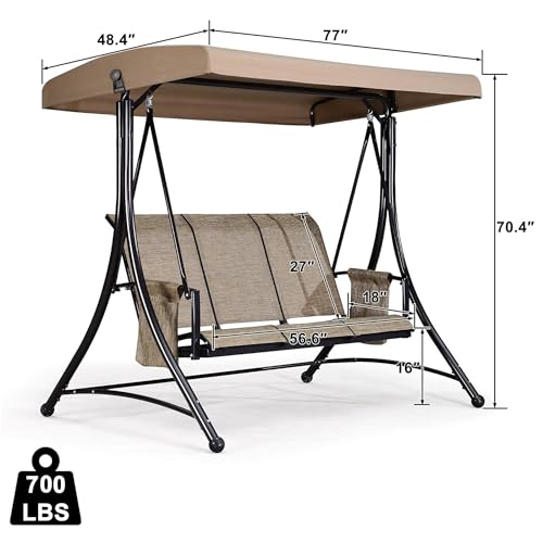 PURPLE LEAF 3-Seat Deluxe Outdoor Patio Porch Swing with Weather Resistant Steel Frame, Adjustable Tilt Canopy, Beige - Image 14