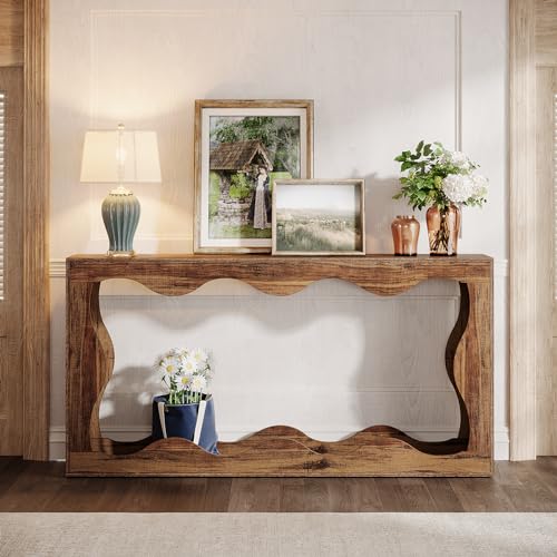 Tribesigns 63 Inches Farmhouse Console Table with Storage, Couch Table Behind Sofa, Long Entryway Sofa Station, Narrow Console Stand, Hallway Stand for Entryway Living Room, Brown - Image 7
