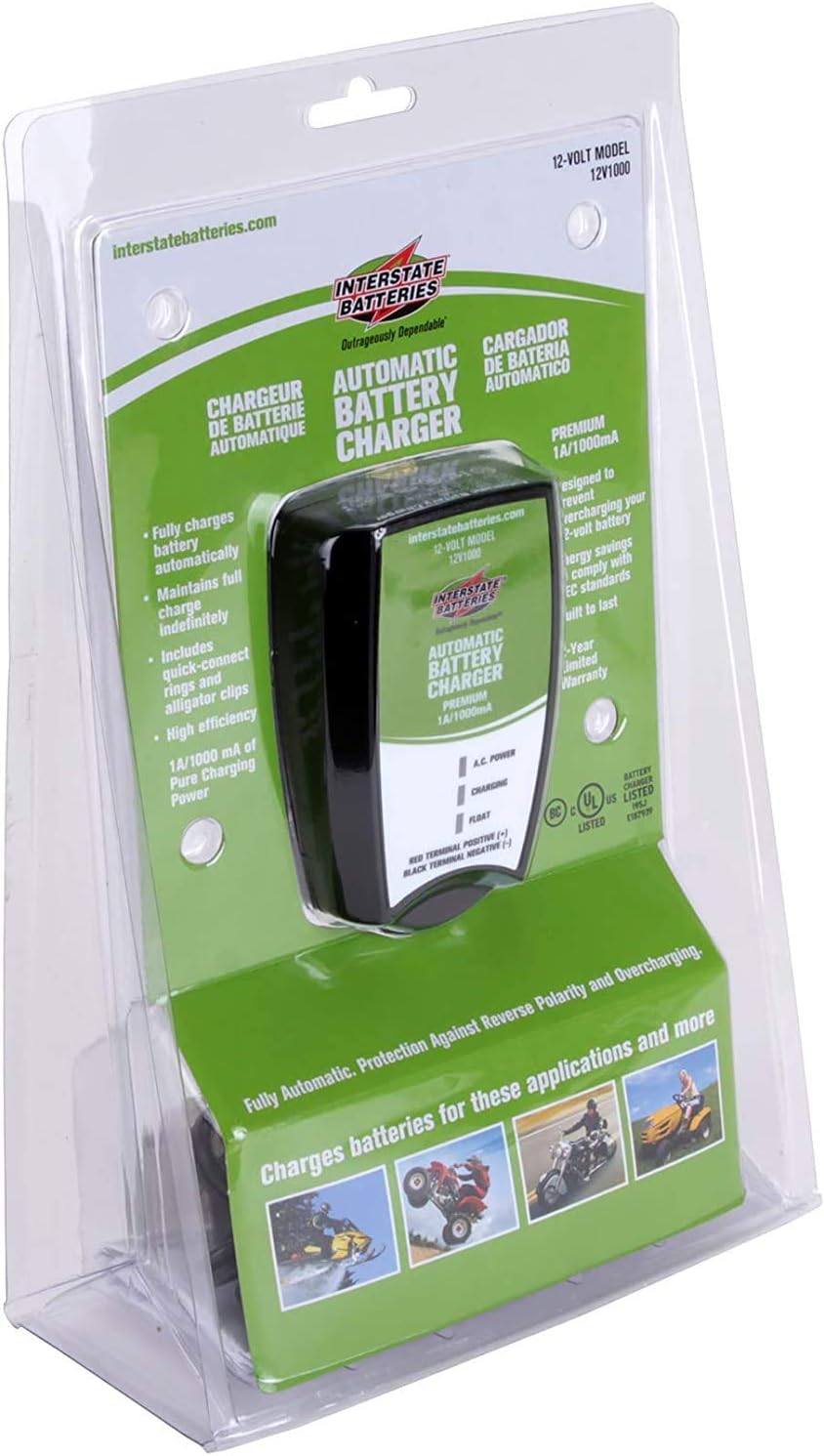 Interstate Batteries Automatic Battery Charger 12V 1.0 Amp (SLA/AGM) Sealed Lead Acid Trickle Charger Maintainer (920005) Pack of 2 - Image 6