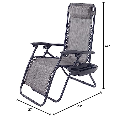 BTEXPERT Adjustable Steel Mesh Zero Gravity Lounge Chairs Outdoor Patio Recliner Beach Yard Garden with Pillow Utility Tray Cup Holder Gray Case Pack (Set of 2 pcs), Two Piece, Grey - Image 2