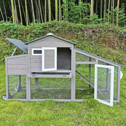 Chicken Coop and Run, Two Story Rabbit Hutch Indoor Outdoor, Wooden Hen House with Nesting Box Rabbit Cage, Ramp, Deep No Leak Pull Out Tray, for Chick, Bunny(Black) - Image 4